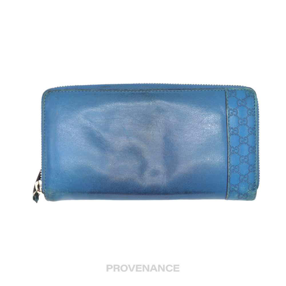 🔴 Gucci Long Zip Wallet - Blue MicroGuccissima Leather - Picture 2 of 8